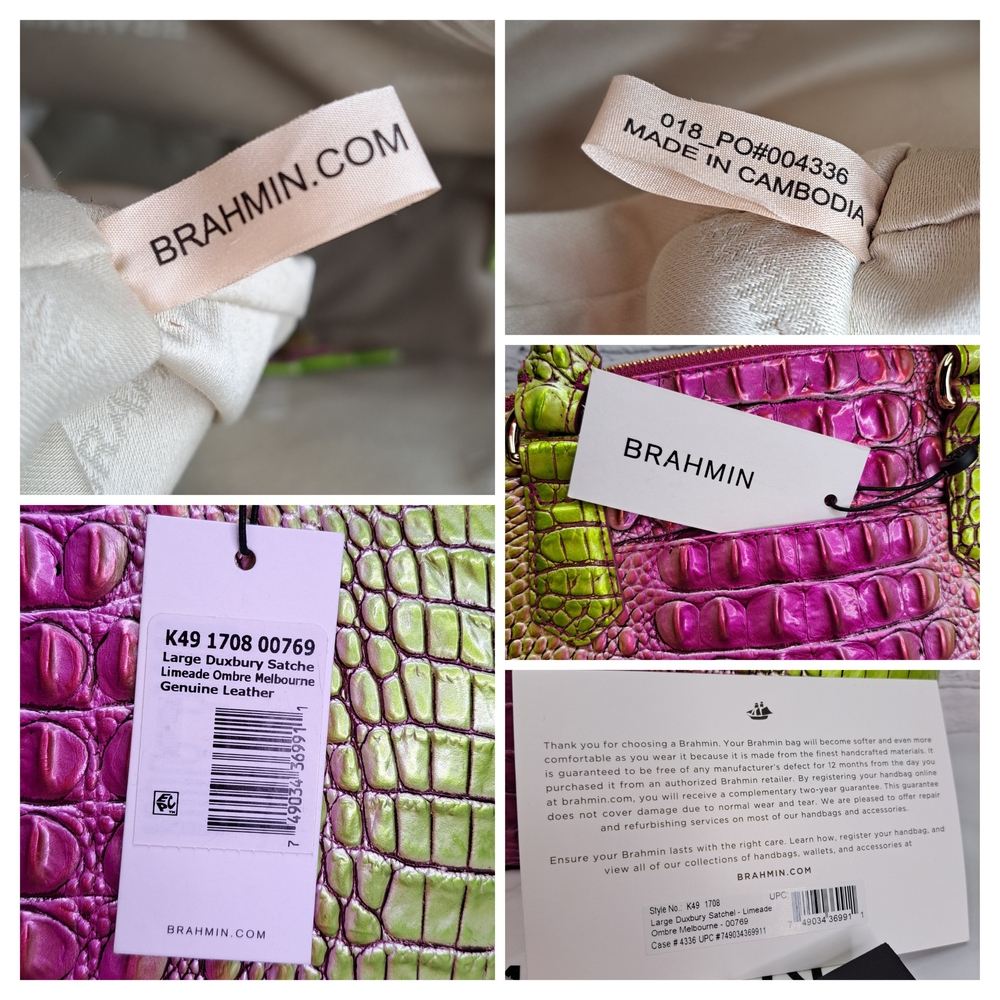 BRAHMIN 'DUXBURY' CROC-EMBOSSED LEATHER SATCHEL/CROSSBODY/TOTE BAG ELCT. OMBRE - Picture 12 of 16